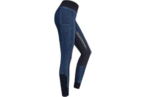 RIDERS CHOICE Legging d'équitation en Jean pour Femme avec Garniture en Silicone et Poche pour téléphone Portable - Collection RidersDeal pour Cavaliers
