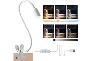 da LIGHT Lampa do czytania łóżka, zaciskowa, z zaciskiem LED, 3 temperatury barwowe, ściemniana lampa zaciskowa, lampka stołowa USB z kablem, biała, do nauki, czytania, pracy