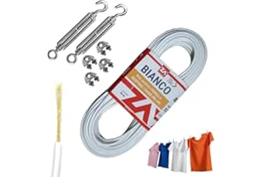 GENERICO Cavo Stendibiancheria in acciaio ottonato plastificato bianco da esterno Ø 5 mm - 20 Metri - Carico 150 kg, Made in Italy, Filo resistente per stendere panni e bucato, Tenditori e morsette in OMAGGIO