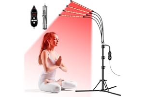 Lampada a luce rossa con supporto, lampada a infrarossi Cozion 120 LED con timer, 660 nm e 850 nm, lampada a infrarossi a 4 teste