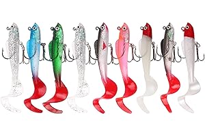JKMC 9 Pcs Big Soft Tail Soft Fishing Lure Jig Head Silicone Swimbait Lures Set Fishing Accessories for Sea Bass Pike Trout Perch