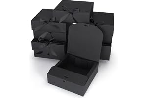 GXFCING Presentlåda med lock, 16 x 16 x 5 cm, svart presentask, vikbara presentlådor med band för bröllop, födelsedag, alla h