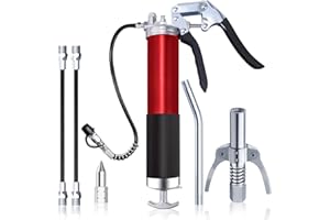 GIAK Einhand Fettpresse Set Fettpresse für Schmiernippel 8000 PSI mit Pistolengriff und Schnellverschlusskupplung für 400g Kartusche verstärkter Verbinder (Rot)