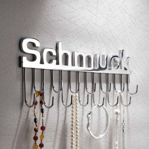 Schmuckhalter mit Schriftzug „Schmuck“ 14 Haken handgefertigt Aluminium - 2