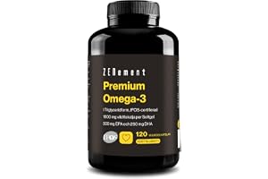 Omega-3 Premium IFOS Triglycerider - 1000 mg EPA & 500 mg DHA - 120 Kapslar | 2000 mg Vild Fiskolja - EPA & DHA bidrar till normal hjärtfunktion - Vitamin E - 2 Månader - Zenement
