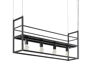 WAYLUOUNG Moderne Schwarze Rechteckige Pendelleuchte | Lichtkäfig Für 4 Köpfe 100*20*40cm | Innenbeleuchtung | Restaurant Esszimmer Küche Metall Kronleuchter Draht Zum Aufhängen 150cm(4 Edison Birnen Enthalten)
