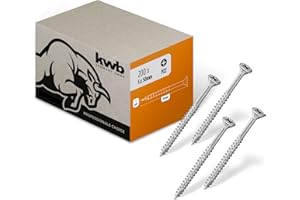 kwb Vite per legno 5x50 mm, PZ2, 200 pezzi, viti per legno con intaglio a croce, viti per pannelli truciolari, viti per legno, filettatura parziale, rivestimento Cr3, punta tipo 17