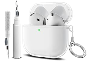YLK Coque Compatible avec AirPods 4 2024 avec Kit de Nettoyage, LED Avant Peut être Visible, Housse en Silicone Anti-Choc Etui de Protection avec Porte-clés et Cordon (Transparent)
