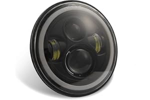 EGFheal 7" Round LED Headlight, Waterproof Motorcycle Driving Light Angle Eyes Ring DRL & Amber Turn Signal Lights High/Low Beam for Car/Motorcycle White light