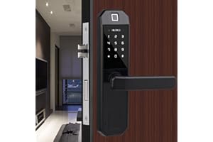 JOLRE Serrure de porte biométrique à empreintes digitales, serrure de porte électronique, serrure connectée, serruree intelligente avec empreinte digitale et code clavier numérique, noir