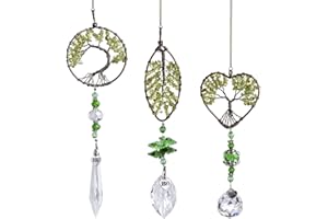 H&D HYALINE & DORA Regenbogen Sonnenfänger Metall Herzform Lebensbaum Anhänger Aufhängen Glas Kugel Prisma Fensterdekoration,3 Stück