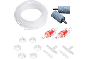 Pawfly Aquarium Luftschlauch 4m Luftleitungsschlauch 4/6 Silikon Standard-Luftpumpenzubehör-Set mit Luftsteinzylindern, Anschlüssen, Saugnäpfen und Rückschlagventilen für die Belüftung von Aquarien