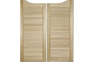 AGRITRADE AK Set of 2 Swinging Doors - Divider Western Saloon Doors - Interior Solid Wood Louvre Slatted Doors - White/Natural - Size H: 1000mm / W: 800mm (2X 400mm)