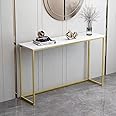 LEDIN Console Table for Entryway, Faux Marble Sofa Table with Golden Frame for Living Room Office study (100x97x24cm)