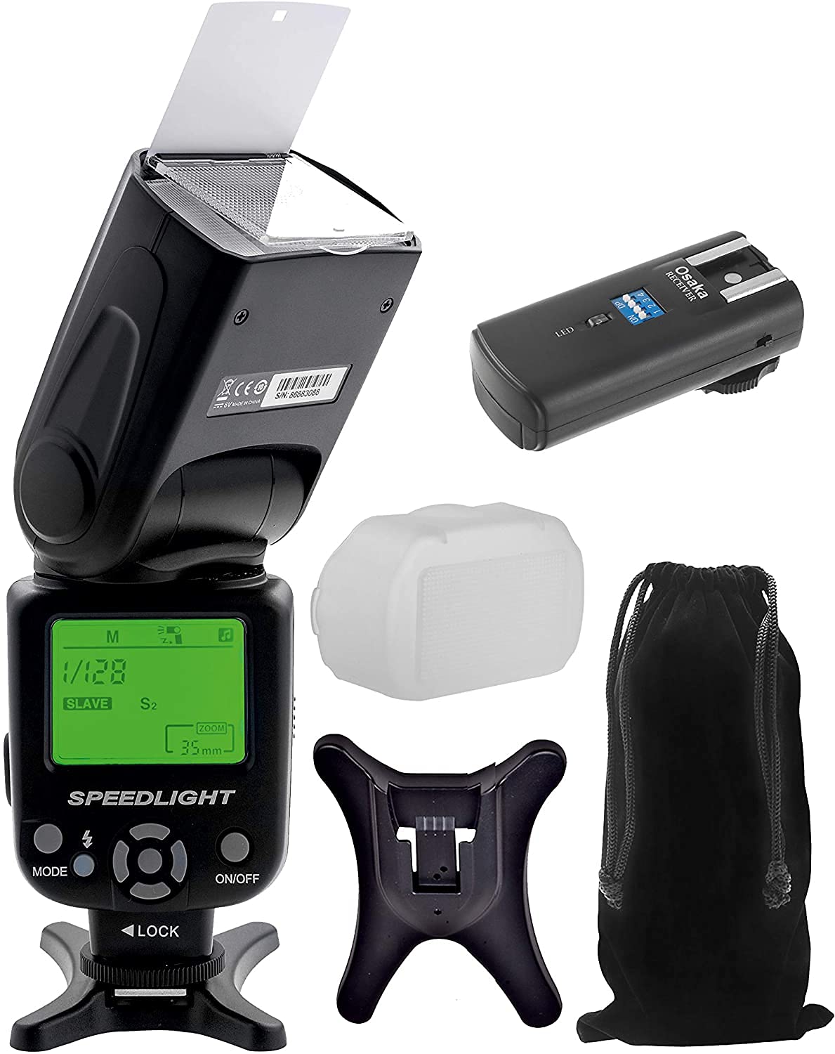 Osaka Camera Flash Speedlite Speedlight TT990 (18-180 Manual Zoom) with inbuilt Radio Trigger and Transmitter for Nikon Sony Canon (See fig 2.) Olympus Pentax & All Other DSLR Cameras GN72