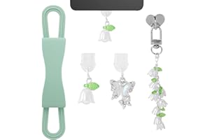 Sinbana 4pcs Ensemble Accessoires Liseuse Compatibles avec Kindle et Autres Appareils Électroniques de 4 à 8 Pouces, Comprenant 1 Support Dragonne 2 Charm Anti Poussière et 1 Chaîne à Breloques Cloche