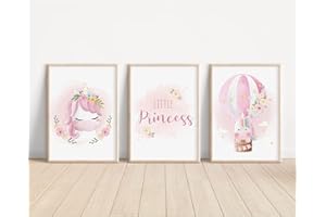 MeinBaby123® Lot de 3 images de licorne pour chambre d'enfant - Format A4 - Lot de posters décoratifs - Cadeaux pour fille - Cadeau bébé (V5)