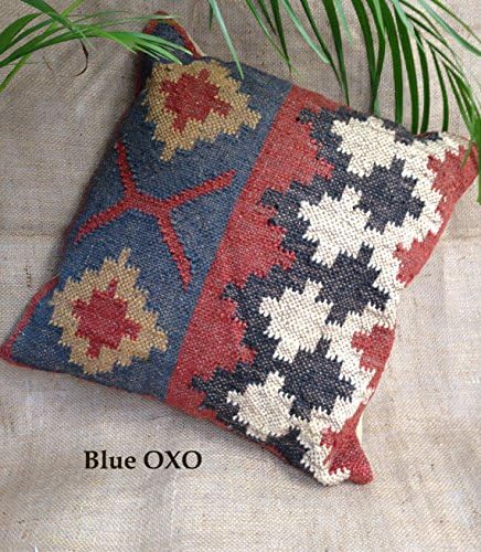 Quality Kilim Cushion Covers 18" x 18" with 100% Cotton Backing ~ 16 Designs to Choose From (Blue OxO)