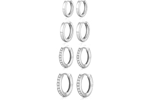 MOROTOLE 4 Paia Orecchini Donna Argento 925, Set Orecchini Donna Oro con Zirconi Cubici 5A Set di Cerchi Piccoli e Orecchini a Bottone Ipoallergenici Regali di Gioielli Diametro 6/8/10/14mm