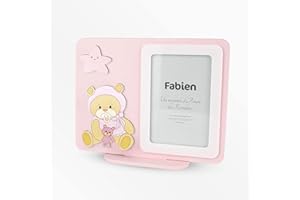 Albalù Portafoto Bomboniera in Legno 14x17,5 cm con Applicazione Orso Ciuccio Rosa Nascita e Battesimo Ideale Come Idea Regalo