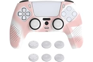 ‎EXTREMERATE eXtremeRate PlayVital Hülle für ps5 Controller,Case Anti-Rutsch Schutzhülle Griffe Skin,6 Stück Stick Aufsätze für PS5 Controller(3D Noppen Edition,Rosa Weiß)