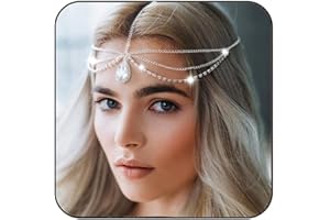 Fashband Collana per testa con ciondolo, da sposa, in stile boho, con strass, nuziale, gioiello per capelli, per donne e ragazze