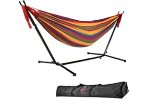 Goutime 9Ft Double Hammock with Detachable Stand,550 Pound Capacity, Includes Portable Carrying Bag Perfect for Indoor Outdoor Patio, Deck, Yard,Balcony (Red)