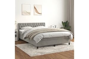 Hommdiy Boxspringbett mit Matratze Hellgrau 140x200 cm Samt