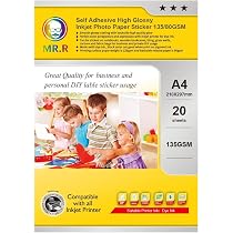 Papier Photo Autocollant Brillant MR.R A4 - 135 G/m² - 20 Feuilles Pour Imprimante Jet D'Encre - Étiquettes Qualité Photo