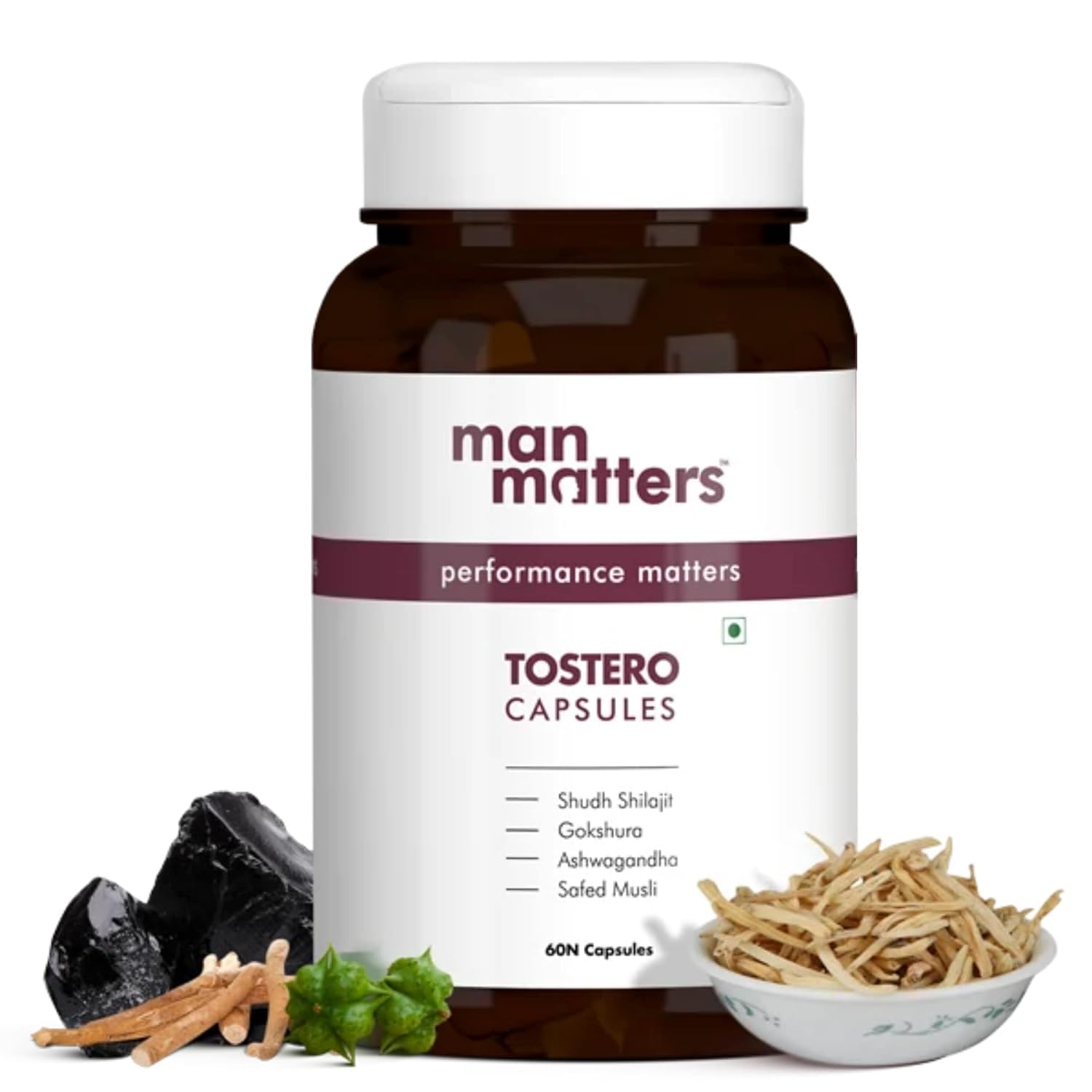Man Matters Shilajit Ashwagandha, Gokshura, Safed Musli Capsules For Men | 60 Capsules | 20 Ayush-Approved Ayurvedic Herbs | 