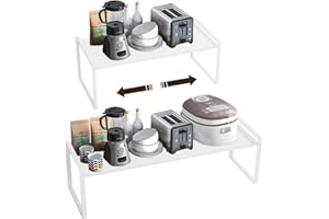 Isyunen Porta piatti e stoviglie allungabile mensole cucina salvaspazio organizer credenza cibo e utensil in metallo Bianco
