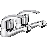 JASSFERRY Pair of Basin Taps Hot and Cold Water Bathroom Sink Cross Handle Ceramic Handles 1/2" Faucets Set of 2
