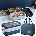 Tohoee Boîte Bento Lunch Box 1400 Ml 3 Compartiments – Boîte Repas Enfant Adulte Sans BPA, Micro-ondable Avec Couverts Et Sac Isotherme, Idéale École Travail Pique-Nique
