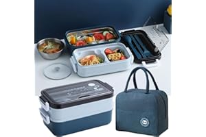 Tohoee Bento Box 2 Scomparti Porta Pranzo Acciaio Inossidabile 304 Senza BPA Lunch Box con Posate e Ciotole Lunch Box Scomparto e Borsa Termica per Zuppa per Adulti, Lavoro, Ufficio, Picnic, Scuola