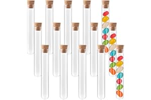 NJCXOLA 15 Pièces Tube a Essai Verre, Tube Transparent, Eprouvette, Fiole de Laboratoire, avec Bouchon Liège, pour Plantes, Bonbons, Épices, Échantillons, 12×75mm