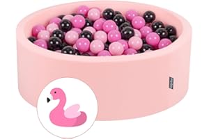 KiddyMoon Piscina De Bolas 90X30cm/200 Bolas 7Cm para Niños Hecha En La UE, Flamenco: Rosa/Rosa Claro/Negro
