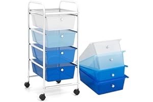 GIANTEX Chariot de salle de bain avec 4 tiroirs empilables - Chariot de rangement pour cuisine, salle de bain, bureau - 32 x 37 x 76 cm - Bleu