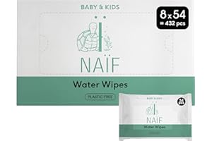 ‎NAÏF Naïf Plastikfreie Feuchttücher 432 Stück (8er x 54 Feuchttuch) - Pflege für Babypo, Körper und Gesicht - 99% aus Wasser - 0% Parfüm und Alkohol - Nachhaltige Feuchttücherbox Eukalyptus Sensitiv