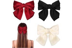 GWAWG 3PCS Pince à cheveux nœud，Femmes Bow couleur unie doux satin soyeux Bow (noir, beige et rouge)