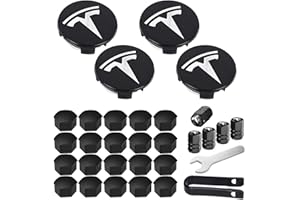 RUAYIA Radkappen Set Kompatibel mit Tesla Model 3 / Model Y, 4 Nabenkappen + 20 Radmutterkappen, Radnaben-Mittelabdeckungen Radmutterkappen, Radkappen-Kit mit Tesla-Logo - Schwarz