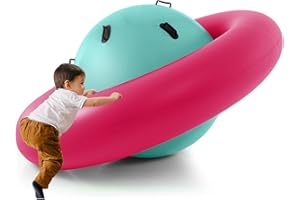 SOARS Bascule Gonflable Enfant 223 X 123 CM, Dôme d'escalade avec 6 Poignées, Charge Maximale 113 KG, 3 Enfants, Jeux Intérieur & Extérieur, pour Enfants à Partir de 5 Ans (Vert+Rose)