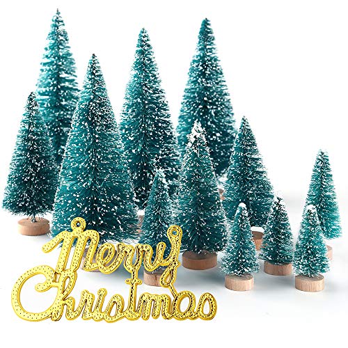 34pcs mini nieve frost trees bottle brush trees para home table top decoration and holiday party