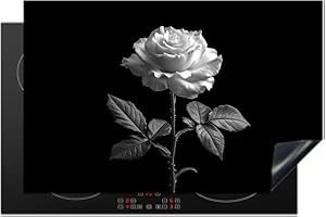 KitchenYeah© Cubre Vitrocerámica - Protector Vitroceramica Induccion 81x52 cm - Tapa Vitroceramica - Protector de Vitroceramica Rosa - Flores - Plantas - Negro - Bodegón - Naturaleza