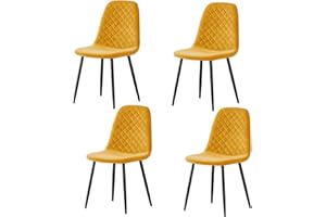AINPECCA Set of 4 Velvet Dining Chairs Fabric Upholstered seat with Metal Legs Dressing Lounge Home (Yellow,4)