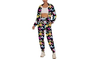 UOUA Frauen Farbe Block 2 Stück 80er 90er Outfits Langärmel Windbreaker Jacke Trainingsanzug Set