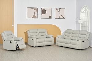 SOFALAND SORRENTO - Recliner Grey Fabric Sofa - Luxury 3+2+1 Seater Suite For Living Room Furniture With Drop - Down Table & Cup Holders (3+2+1 Seater)