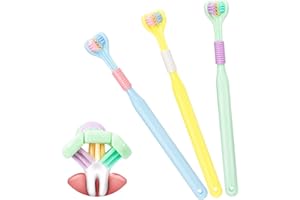 ZOUWEL 3pcs Brosse à Dent 3 Faces, Brosse a dent Souple Adulte, Super Brosse Compact Brosse à dents junior, Brosse À Dents Triple Idéal Pour Les Adultes Et Les Enfants Autistes (Bleu jaune vert)