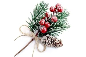 ZWLIYCHN Artificial Holly Berries 8pcs, Red Christmas Picks Artificial Berries Stems Pine Cones Branches, Holly Spray for Winter Holiday Xmas Tree Christmas Wreath Decorations Gift DIY Ornament