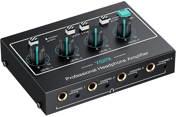 YGiTK Bärbar Stereo Hörlursförstärkare - 4 Kanaler med Volymkontroller och AV/3,5 mm/6,35 mm Ingångar - 8 Stereo Utgångar på