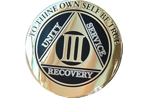 RecoveryChip 3 Year AA Medallion Elegant Black Gold Silver Bi-Plated Alcoholics Anonymous Chip